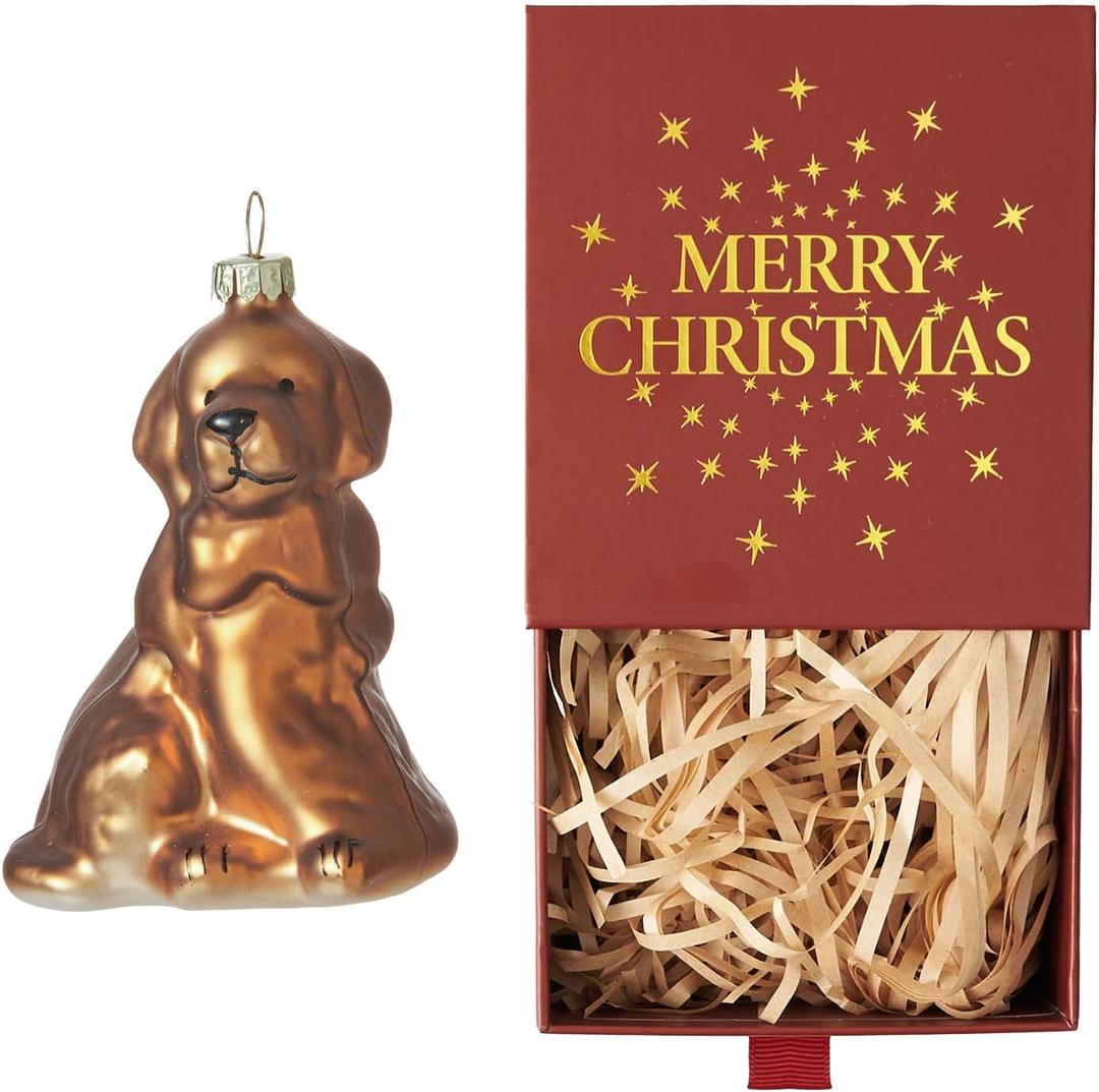 WDS WONDROUS Dog Ornament Christmas Tree Decor - Glass Animal Ornament, Cute Gold Christmas Hanging Ball Decor, Small Xmas Ornaments for Tree Winter Holiday Decor Gift(2.55)