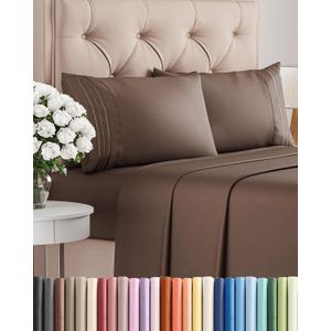 King Size 4 Piece Sheet Set - Comfy Breathable & Cooling Sheets - Hotel Luxury Bed Sheets for Women & Men - Deep Pockets, Easy-Fit, Extra Soft and Wrinkle Free Sheets - Brown Oeko-Tex Bed Sheet Set