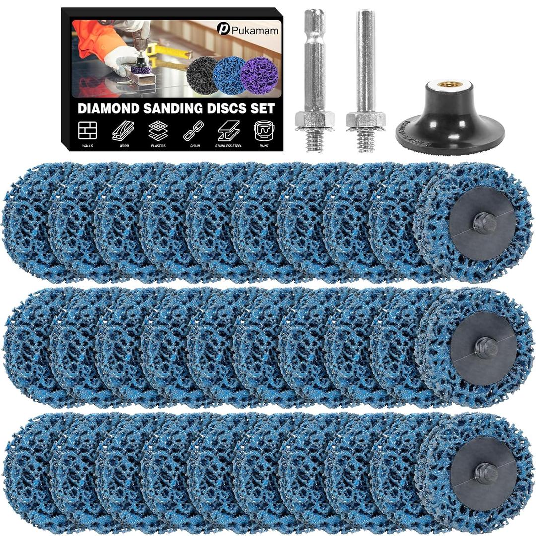 33 Pcs Diamond Sanding Discs Set, 2" Quick Change Easy Strip Wheels for Drill Die Grinder Accessories, Paint Remover Tool for Rust, Oxidation, Paint Removal with 1/4" Roll Lock Holder, Blue