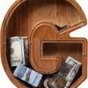 Piggy Bank for Kids Boys Girls, Wooden Large Letter Piggy Bank Alphabet Money Bank with Initial G, Coin Bank Fun Gifts for Birthday, Christmas, Festival, Baby Shower