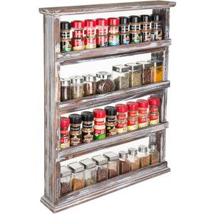 MyGift Wooden Spice Rack Wall Mount, Hanging 4 Tier Seasoning Jar Shelf Organizer, Condiment Storage for Kitchen, Pantry, Large Spice Organization, Vintage Rustic Torched