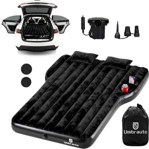 Umbrauto Custom Fit Air Mattress for Tesla Model Y/Juniper, 2026 Upgraded Inflatable Camping Bed for Back Trunk, Soft Flocking Surface+Reinforced Bottom Sleeping Pad w/Pump for Outdoor Travel