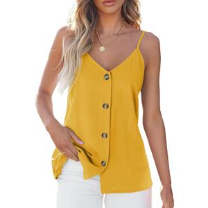 BLENCOT Women Summer Tank Tops Casual V Neck Strappy Loose Beach Sleeveless Shirts Blouses (Medium, Yellow)