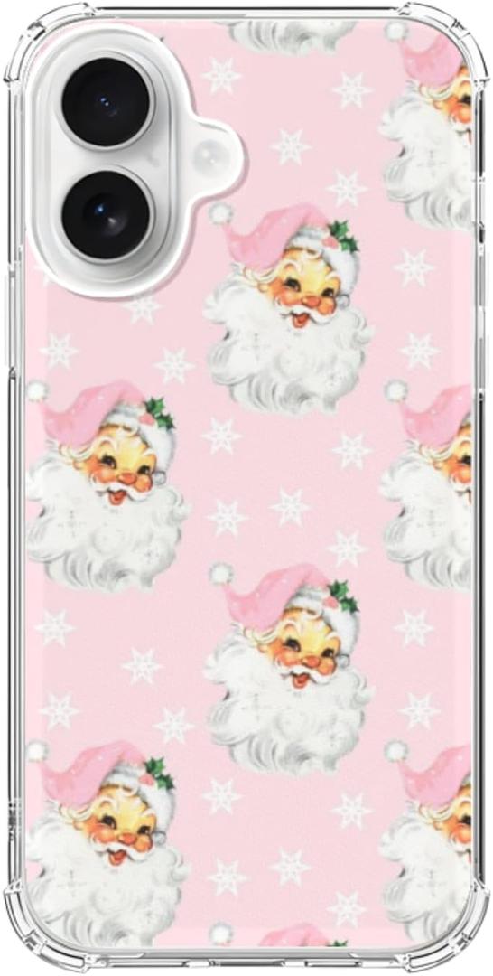 Pink Santa Phone Case Compatible with iPhone 17, Vintage Christmas Phone Cover for iPhone 17