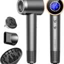 Dual Voltage Travel Hair Dryer with Diffuser, High-Speed Ionic Blow Dryer for Women, Fast Drying, Low Noise, Lightweight, No Heat Damage, European Travel 110V-120V/220V-240V (Grey)