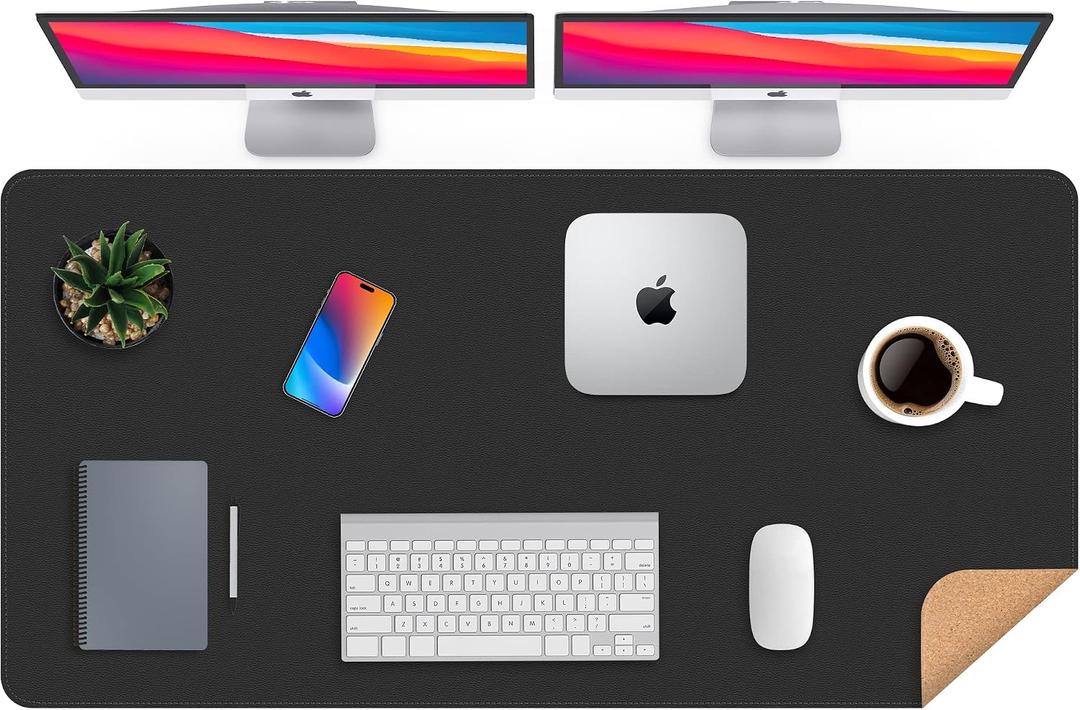 Large Desk Mat 47" x 23.7",Leather Desk mat,Double-Sided Desk Pad,Desk matt for Desktop,Large Mouse Pad,Office Desk mat,Waterproof Desk Blotter pad for Office&Home(Black+Cork), 47in*23in