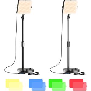 2-Pack LED Video Light with Stand, Home Studio Back Lights, Photo Lights with Color Filters for Close Photography Lighting YouTube Video Recording, Desk Game Steaming (Black)