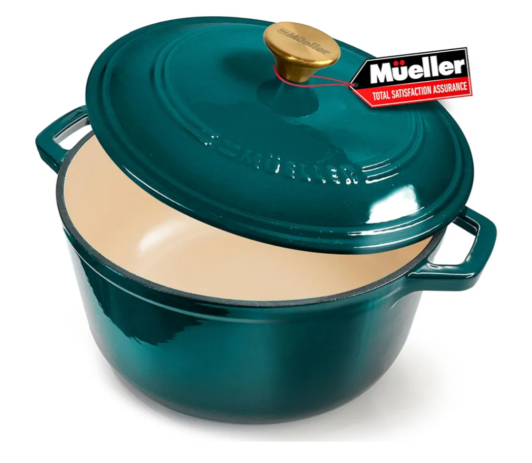Mueller DuraCast 6 Quart Enameled Cast Iron Dutch Oven Pot with Lid, Heavy-Duty, Oven Safe up to 500° F & Across All Cooktops, Wedding Registry Ideas & Gifts, Emerald