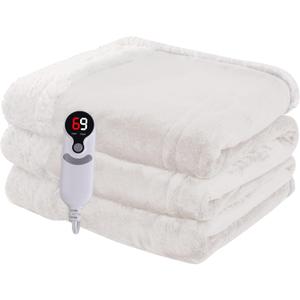 Heated Blanket Electric Blanket Full Size 72''x84'' with 9 Heating Levels, 1-10 Hour Auto Shut Off, Machine Washable, Flannel & Sherpa Soft Warming Blanket for Couch, Bed, Office - White