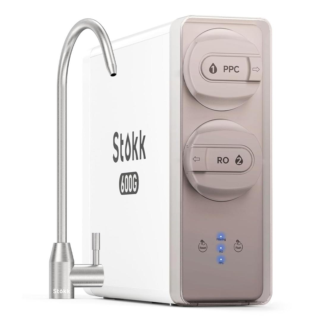 Stokk 8 Stage Reverse Osmosis Water Filter, 600 GPD Tankless Reverse Osmosis System, Under Sink RO Water Filtration System, Reduces PFAS TDS, 2:1 Pure to Drain, NSF/ANSI 58& 42, FCC Listed, S1 Pro (White)