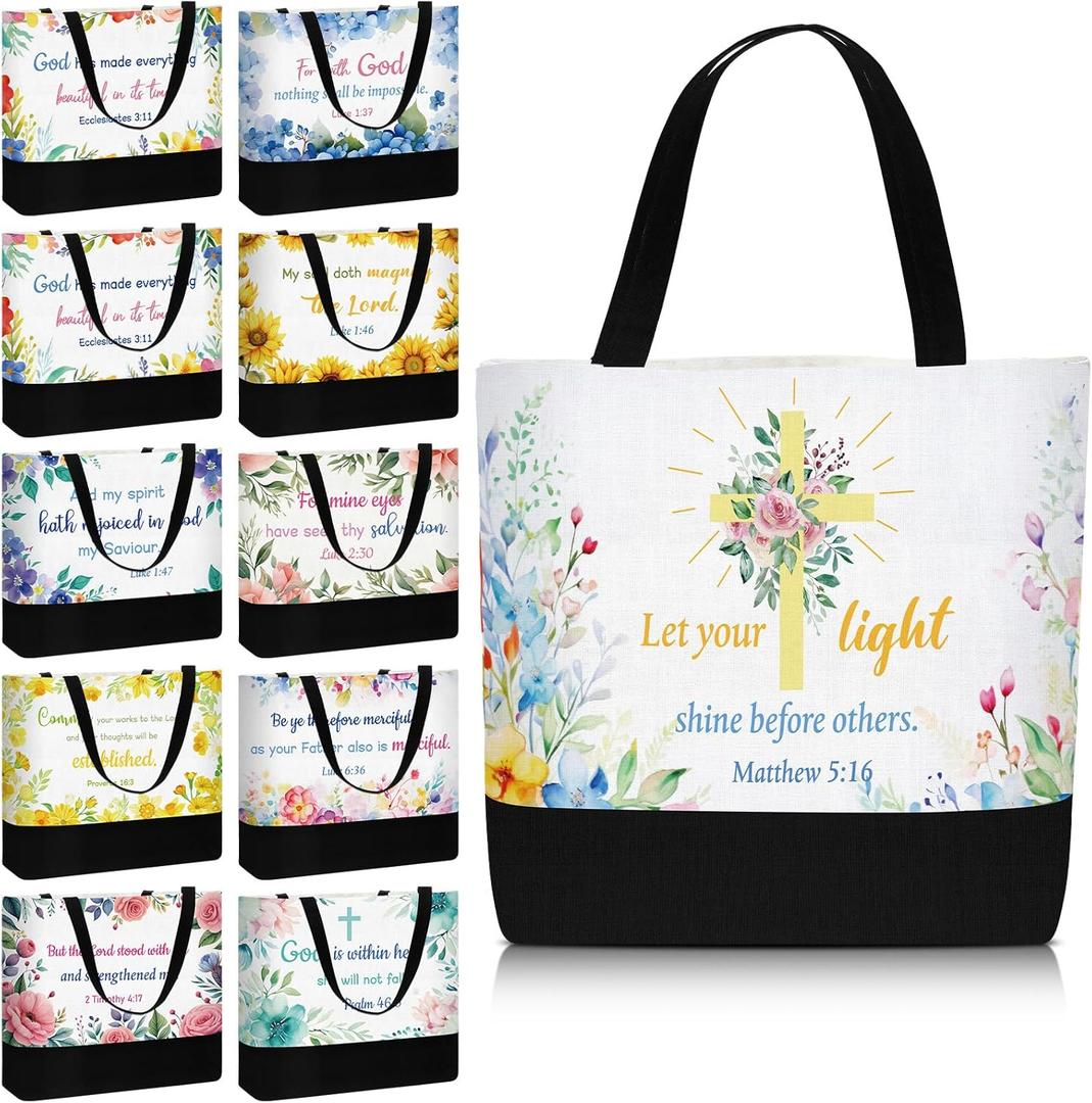 20 Pcs Christian Gift Bible Tote Bags for Women Religious Bible Reusable Canvas Tote Bag for Valentine Gift (Elegant)