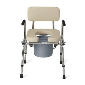Medline Drop Arm Commode with Padded Seat and Backrest, Durable Toilet Chair for Adults and Seniors, Removable Pail, Splash Guard, Drop Down Arms for Easy Transfer, 350 lb. Weight Capacity, Tan