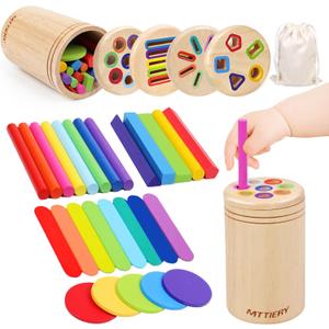 4 in 1 Montessori Toys for 2 3 4 Year Old, Wooden Color Sorting Toys for Toddlers 1-3, Preschool Learning Activities Fine Motor Matching Games, 18 Month Old Baby Boys Girls Gifts