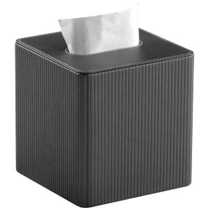 PU Leather Tissue Box Cover with Magnetic Closure, Modern Square Tissue Box Holder Decorative Organizer for Bathroom Vanity Countertop, Night Stands Bedroom Office Desk (Dark Grey)