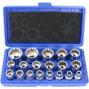 19 Pcs Spline Socket Set Metric, 12 Point Socket Set 1/2" Drive, 8-32mm Cr-V Spline Socket with Case