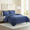 Hearth & Harbor Premium Flannel Duvet Cover Set - 3 PC Reversible King Comforter Cover Set with Microfiber Back - 1 Velvet Duvet Cover King & 2 Pillow Shams 104 x 90 inches - Navy Blue