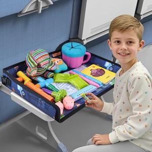 Kids Tray Table Cover, Airplane Tray Cover with Pockets, Airplane Travel Essentials for Kids, Portable Airplane Must Haves for Toddler on Plane or Train and Flying Supplies (Dark Blue)