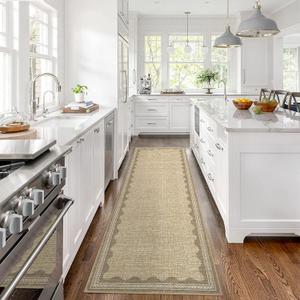 Scalloped Rug 2.5x10 Runners for Hallways, Solid Jute Non Slip Scalloped Bath Runner, Washable Rug for Bedroom Girls, Rugs for Kitchen Floor Soft Dorm Nursery Carpet for Bedside