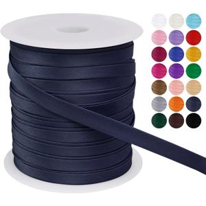 LEREATI Satin Bias Tape Double Fold 2/5 Inch x 55 Yards, Bias Tape for Sewing, Polyester Quilt Binding Tape, Piping Trim Fabric Tape for Hemming, Seaming, DIY Crafts (Dark Blue)