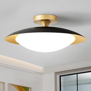 Dimmable Mid Century Modern Ceiling Light,5CCT LED Black and Gold Semi Flush Mount Ceiling Lighting, for Kitchen Bedroom Hallway Bathroom 2700K-6000K 15.75 in