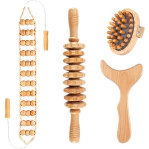 KintKita Wood Therapy Massage Tools, 4 in 1 Lymphatic Drainage Massager Body Sculpting Tools, Professional Maderoterapia Kit Cellulite Massager for Body Contouring, Relief Muscle