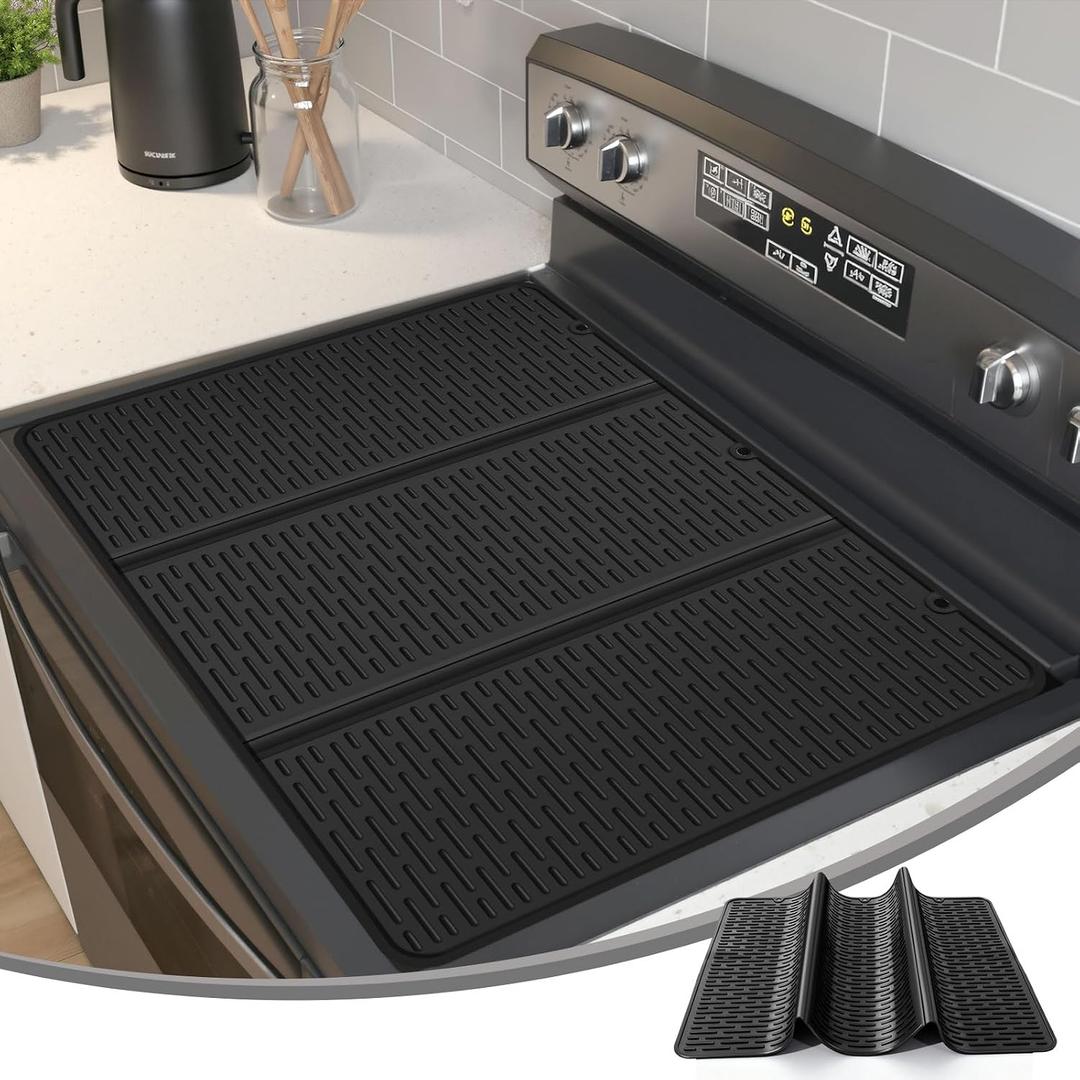 Suclain Stove Top Cover for Electric Stove 28" x 20" Foldable Glass Cooktop Protector Black Flat Silicone Mat Induction Ceramic Cooktop Oven Top Cover Dish Drying Mat for Christmas gifts