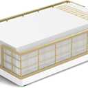 Wican Guest Towel Holder Tray for Bathroom, Oak and Iron Napkins Holder for Powder Room Dinning Table Wooden Basket for Disposable Paper Hand Towels Gold and White
