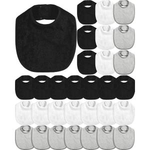 JaGely 30 Pack Baby Muslin Bandana Bibs Multicolor Solid Unisex Waterproof Feeder Adjustable Newborn Teething and Drooling (White, Light Gray, Black)