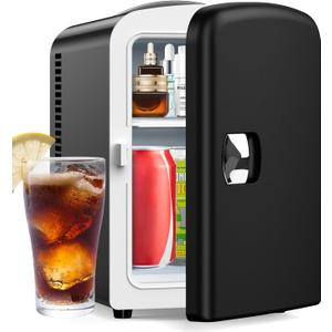 Mini Fridge, 4 L/6 Can Portable Personal Cooler Refrigerator for Skin Care, Cosmetics, Beverage, Food,Tiny Fridge for Bedroom, Office, Car, Dorm (Black)
