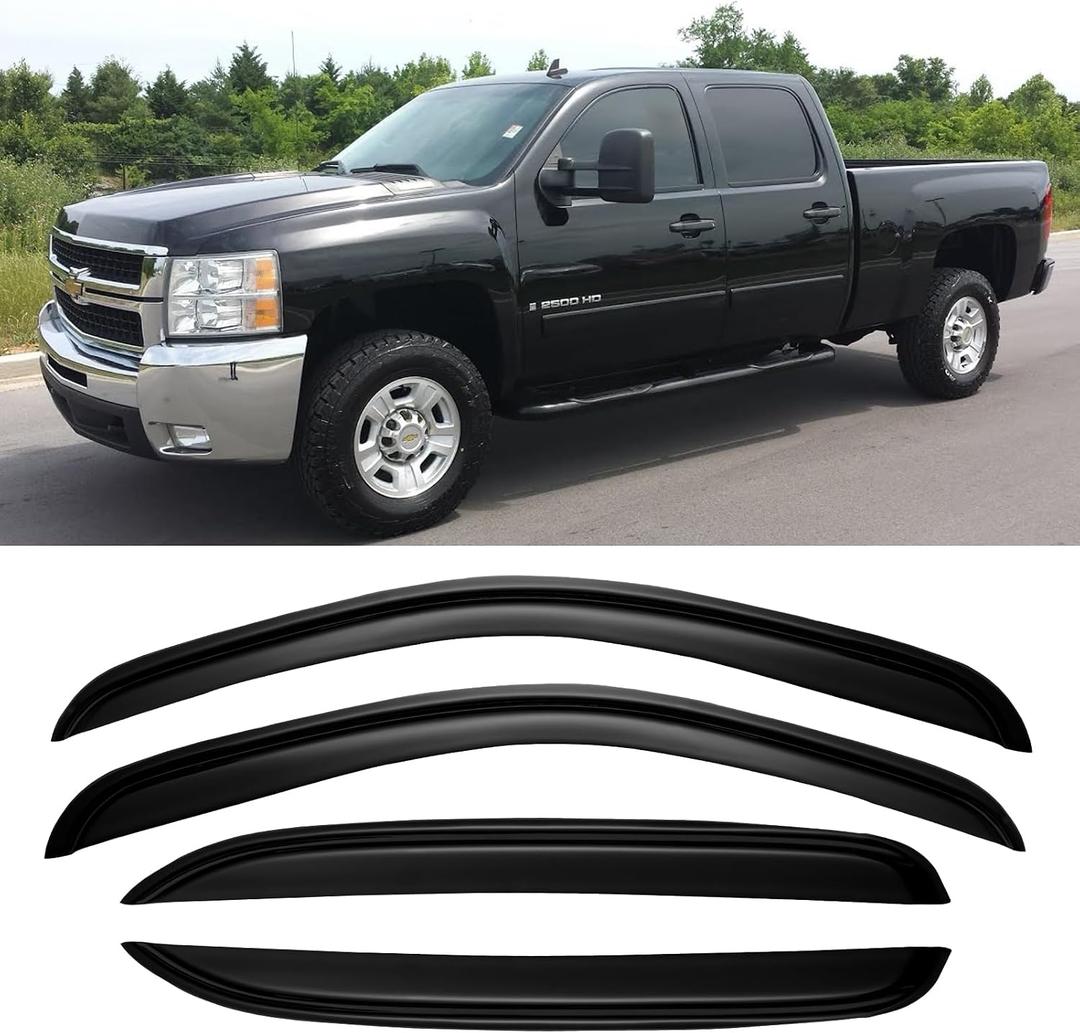 Window Rain Guards for 2007-2013 Chevy Silverado/GMC Sierra 1500/Avalanche, 07-14 Silverado/Sierra 2500HD 3500 HD/Suburban/Yukon XL Window Visors Vent Guard Shade Deflector Crew Cab