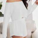 SweatyRocks Women's Off The Shoulder Waffle Knit Pajama Sets Crop Top and Shorts Lounge Set White Large (White, L)