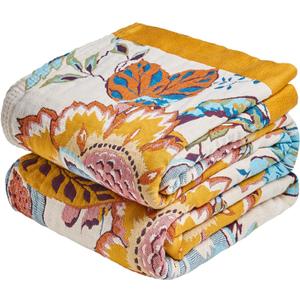 MSGKV Boho Throw Blanket 50"x60" Floral Cotton Blanket for Couch Sofa Spring Breathable Lightweight Farmhouse Blankets Home Decor Muslin All Seasons (Opera Bloom)