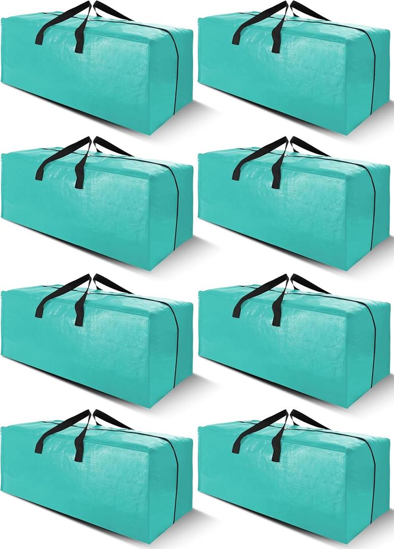 Cosy Family 8 Pack Heavy Duty Extra Large Moving Bags with Backpack Straps - Strong Handles & Zippers, Storage Totes For Space Saving, Fold Flat, Alternative to Moving Box (40 gal, Aquamarine)