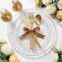 MirthMood 60 PCS Gold Plastic Silverware, Gold Disposable Utensils Include 20 Plastic Knives,20 Forks, and 20 Spoons, Premium Heavy Duty Disposable Silverware for Weddings,Parties, and Events.