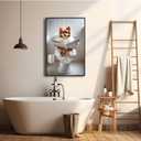 Cute Pomeranian sitting on toilet and reading newspaper Animal picture wall decor Dog canvas wall art Funny bathroom decor wall art Stylish wall decor Animal wall art Bathroom wall decor (8x12inch Black Metal Framed, Gustave16)