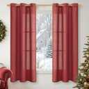 YoungsTex Burgundy Red Linen Curtains 63 Inch Length for Living Room, Light Filtering Window Drapes with Bronze Grommet Semi Sheer Privacy for Bedroom, 42 x 63 Inch, 2 Panels