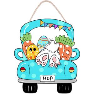 3 x Easter Door Decorations Happy Easter Bunny Tail Wooden Door Hanger Bunny Hanging Door Wall Welcome Truck Spring Holiday Door Decor Sign for Home Indoor Outdoor Easter Decor Supplies