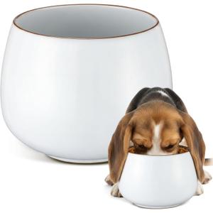 1 Pack 37 oz Ceramic Dog Bowl for Large Dogs with Long Ears No Spill Water & Food Pet Bowl Cocker Spaniel Beagle Bassett (Moon White)