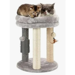 MECOOL 4in1 Small Cat Tree,Scratching Post with Tower Soft Bed, Sisal Carpet Jute Posts with Three Hanging Ball Toys and Massage Brush for Indoor Cats and Kittens