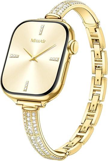 Missair Bands Compatible with Apple Watch Band 38mm 40mm 41mm 42mm for Women, Slim Metal Dressy Jewelry Bracelet with Bling Diamond for iWatch Series 11 10 9 8 7 6 5 4 3 SE Ultra (Gold)