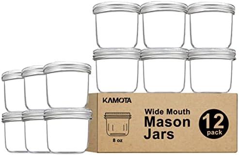 KAMOTA Wide Mouth Mason Jars 8 oz, 8oz Mason Jars Canning Jars Jelly Jars With Wide Mouth Lids and Bands, Ideal for Jam, Honey, Wedding Favors, Shower Favors, 11 PACK