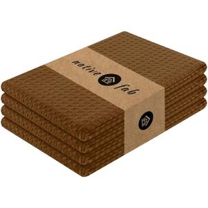 Native Fab Cotton Dish Towel 4 Pack Waffle Weave Tea Towels for Cleaning Drying, 16x26 inches, Soft & Absorbent Washcloths, Kitchen Towel with Hanging Loop, Dish Cloth Set, Brown