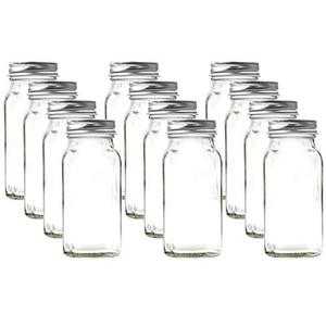 U-Pack 24pieces of Square Glass Spice Bottles 4 oz Spice Jars with Silver Metal Lids, Shaker Tops, and Labels