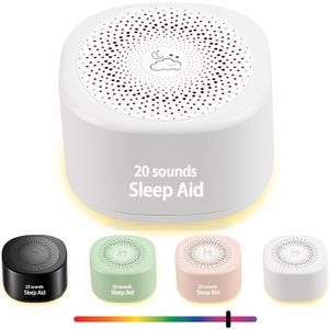 Travel White Noise Sound Machine 20 Sounds, Portable Sound Machine for Adults Sleep, Mini Sleep Aid with Adjustable Volume, 3 Timers, Colorful Night Light, Rechargeable for Baby, Home, Registry Gift
