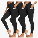 3 Packs Leggings with Pockets for Women, Soft High Waisted Tummy Control Workout Yoga Pants, S/M