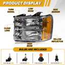 Headlight Assembly Compatible with GMC Sierra 2007-2013 Halogen Head lamp, OE-Style Headlamp Replacement for 22853029 22853030 GM2502283 GM2503283, Bulbs Included, Chrome Housing Amber Reflector