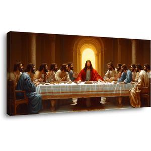 ZOMNAI The Last Supper Jesus Wall Art for Living Room Office Gold Canvas Painting Prints Classical Artwork Kitchen Bedroom Decor (20x40 Inches)