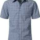 JEMITOP Mens Lightweight Slim Fit Short Sleeve Button Down Shirt Business Casual Plaid Dress Shirts with Pocket