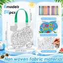 Vincreem 54 Pcs Summer Coloring Goodie Bags with 60 Pcs Colorful Markers Non Woven Coloring Color Your Own Reusable Party Favor Bags for Holiday DIY Painting, 6 Styles