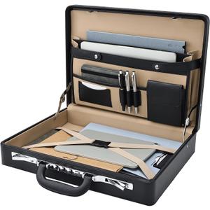 Briefcases for Men Carrying Case Document Attache Case for 16 Inch Laptop Waterproof Faux Leather Multi File Organizer with Anti-Theft Lock Professional Business Case for Work Office Travel, Black